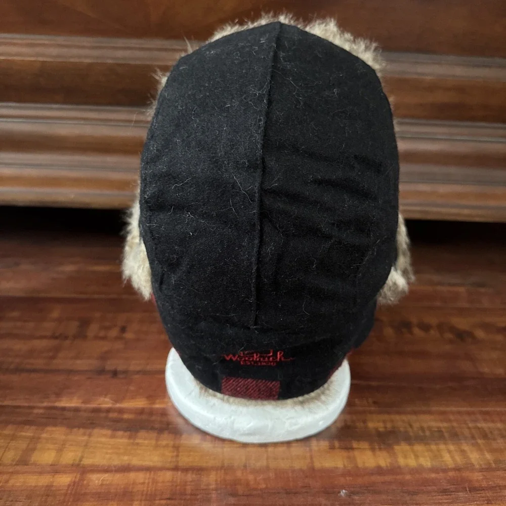 Woolrich Faux Fur Wool Blend Trapper Hat  Plaid Unisex Small Medium Lined Red